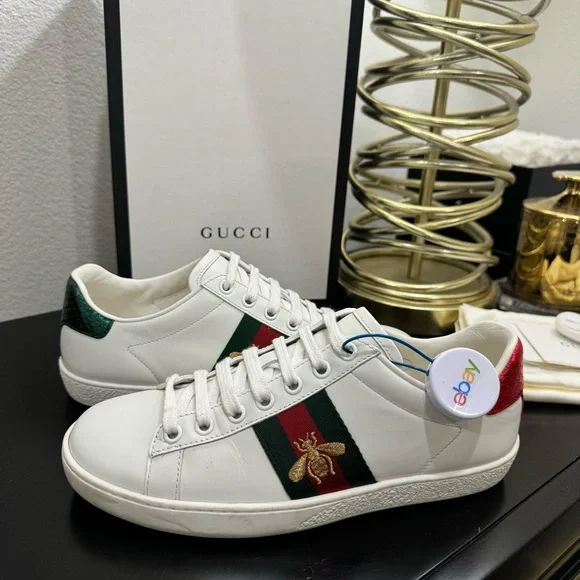 Gucci Ace Embroidered Bee Web Sneaker Leather White 36 - Picture 3 of 8